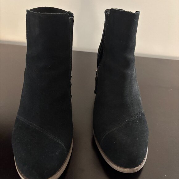 Toms Sadie Wedge Boots sz 7 Women Black Ankle Bootie heel Zipper - Picture 6 of 7